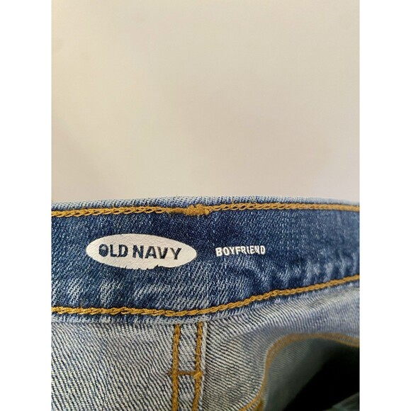 Old Navy Jeans Mid Rise Boyfriend Womens Size 10 Cobalt Med Wash Distressed Crop - Picture 3 of 8